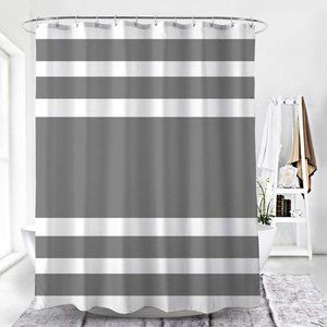 NWT-Fabric Shower Curtain w/Hooks-Gray Stripe